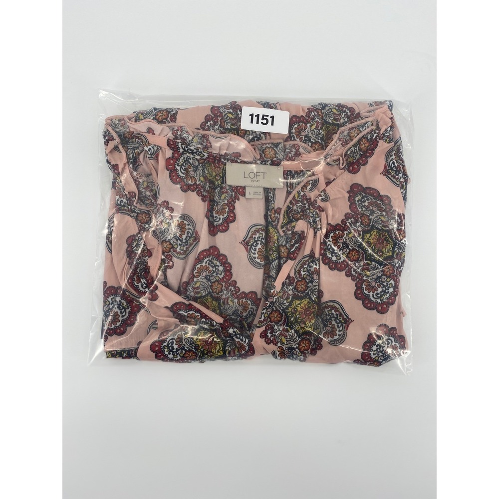 Loft Outlet Peplum Top Womens Large Pink Excellent Paisley Medallion Sleeveless - Picture 7 of 7